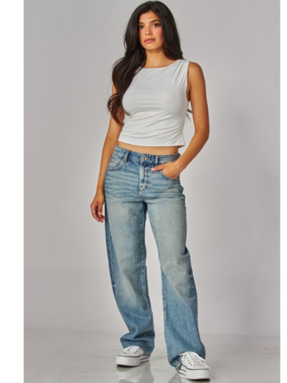 White Contour Drapey Jersey Boatneck Tank Top